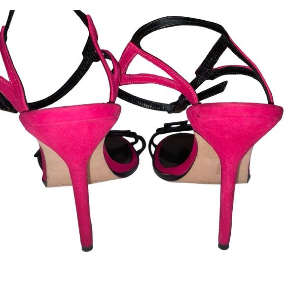 Manolo Blahnik Ruggio Pink Suede Black Leather Trim Strappy Heels   Size: 39 - Picture 5 of 8